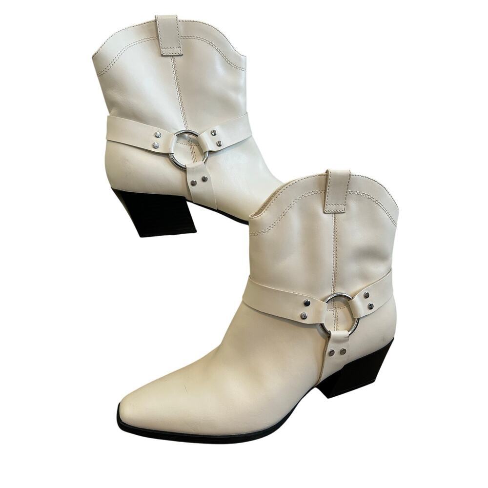 Open Edit Enzo Western Flair Boots White Leather Sz 11